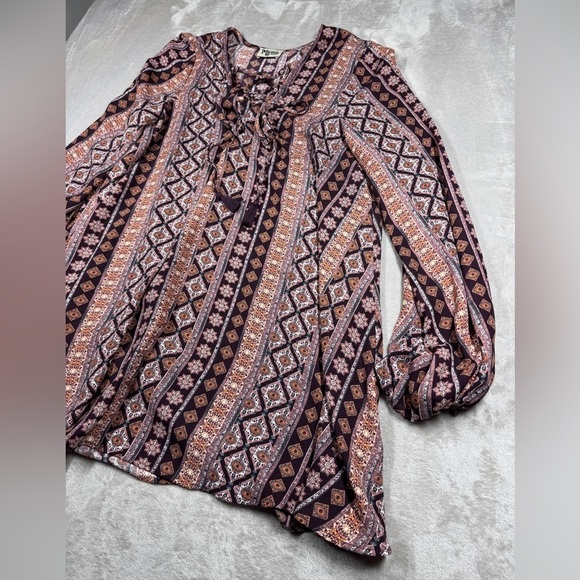 Show Me Your MuMu Lightning Bird Tunic Floral Boho Striped Lace Up Mini Dress M - Picture 6 of 16